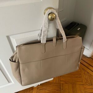 Quince Taupe Leather Laptop Tote